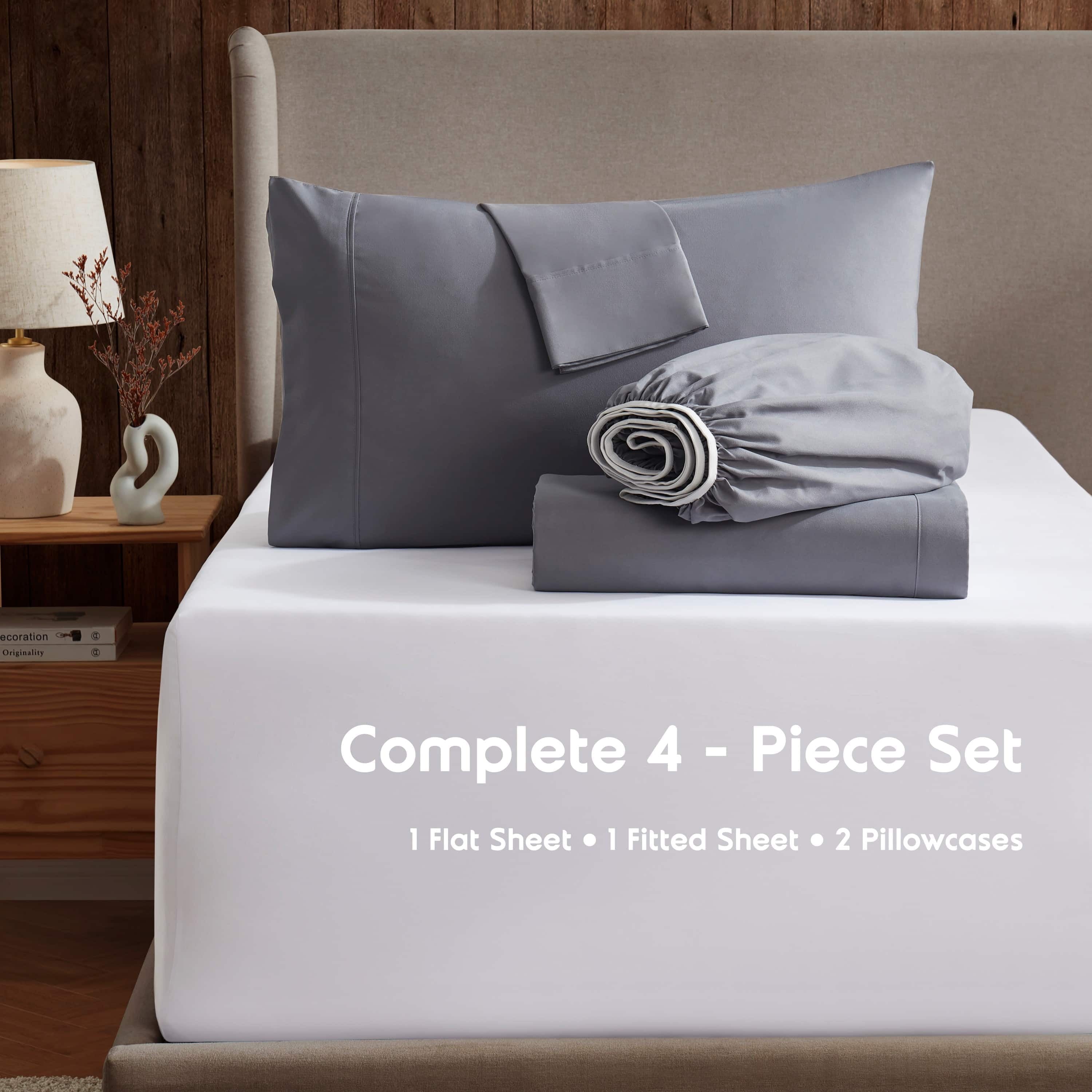 Breathable Luxury Queen Sheets Set, 1800 Series 4 Piece Sheets , Luxury Soft Microfiber Queen Size Bed Sheets Set, Gray - Cooling Hotel Quality Bedding Sheets and Pillowcases Detail