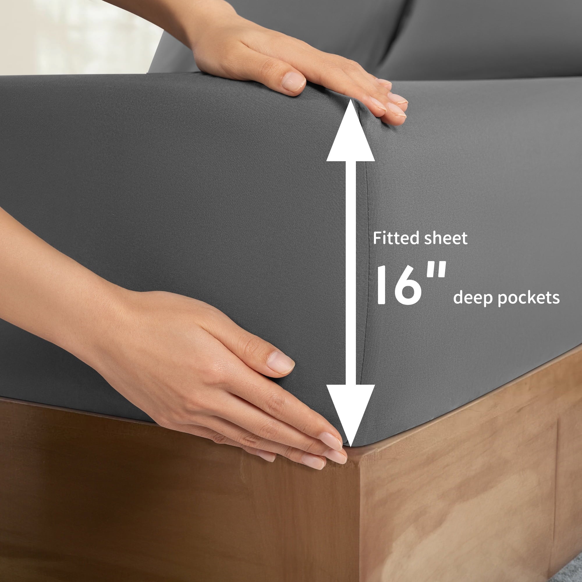 Ultra-Soft 6 Pieces Bed Sheet Set, 1800 Series Soft Microfiber Queen Sheets with 16" Deep Pocket, Dark Gray - Cooling Hotel Quality Bedding Sheets and Pillowcases Detail