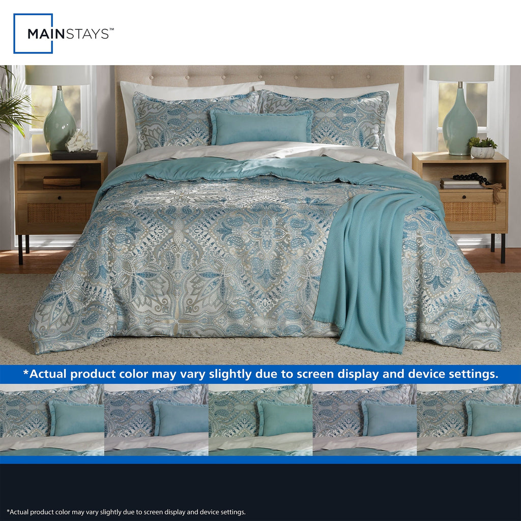 Heavyweight Warmth Full/Queen Comforter Set, All-Season, 5-Piece, Teal Jacquard Medallion - Cloud-Like Soft Lightweight Bed Comforter Detail