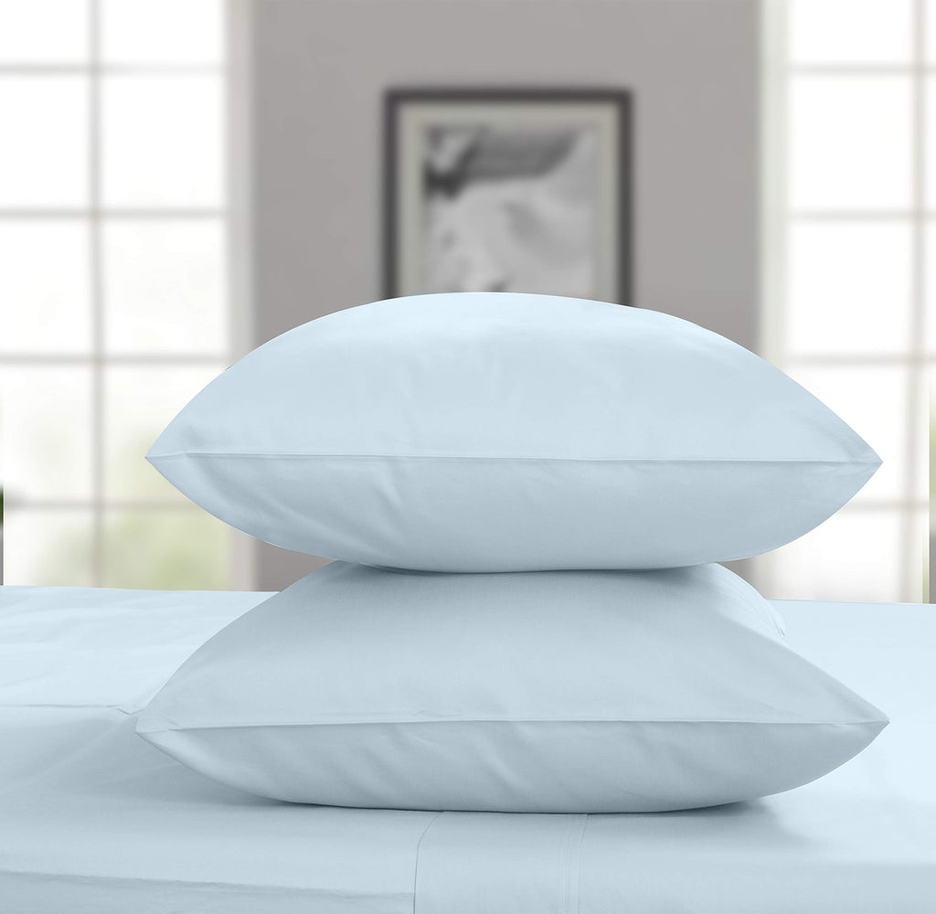 Premium Egyptian Cotton 100% Cotton King Bed Sheets Set - 4-Piece, 300 Thread Count, Lightweight Sateen, Light Blue - Breathable Egyptian Cotton Flat & Fitted Sheets Detail