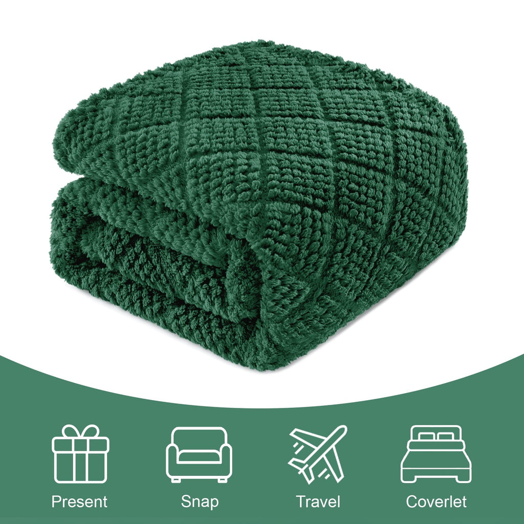 Lightweight Warm Fuzzy Fleece Throw Blanket for Couch, Bed, Soft Fluffy Jacquard Waffle Blankets for All Season, Lightweight and Warm,... - Luxury Knitted Decorative Throw Blanket with Fringes Detail