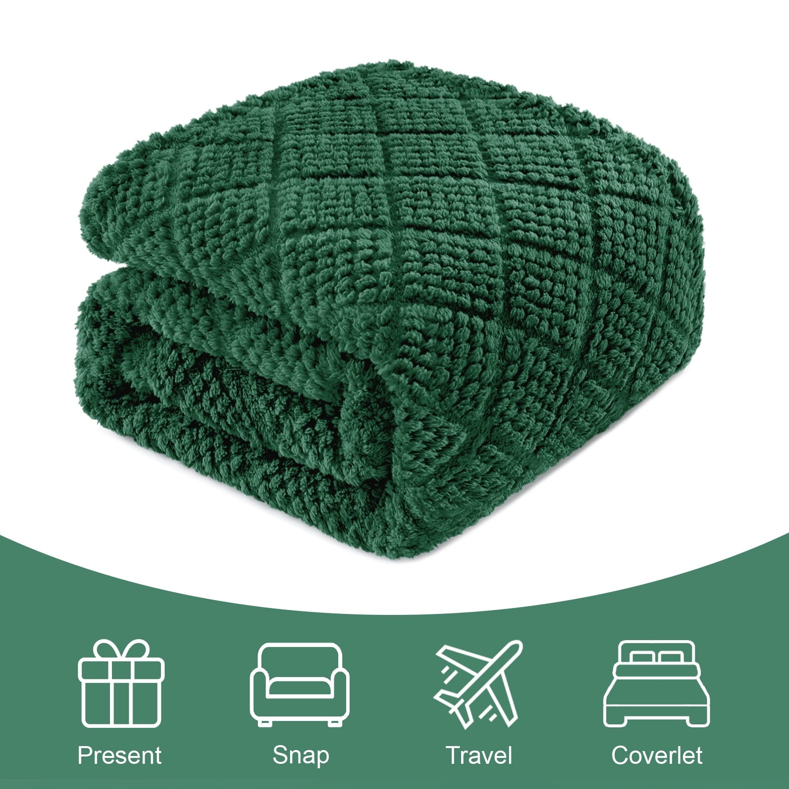 Lightweight Warm Fuzzy Fleece Throw Blanket for Couch, Bed, Soft Fluffy Jacquard Waffle Blankets for All Season, Lightweight and Warm,... - Luxury Knitted Decorative Throw Blanket with Fringes Detail