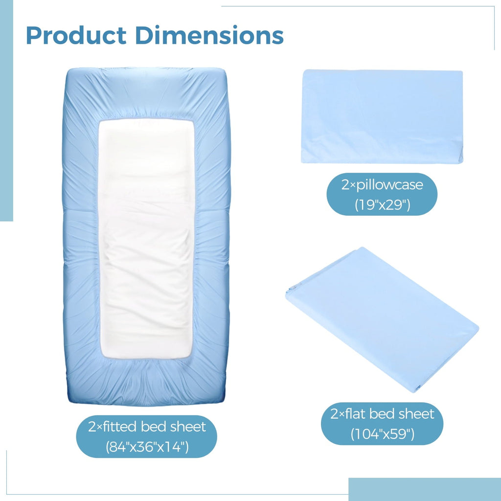 Cooling Sateen 6 Pcs Hospital Bed Sheets Set, Includes 2 Fitted Sheet 84x36x14", 2 Flat Sheets 104x59", 2 Pillowcases 19x29", Soft B... - Cooling Hotel Quality Bedding Sheets and Pillowcases Detail