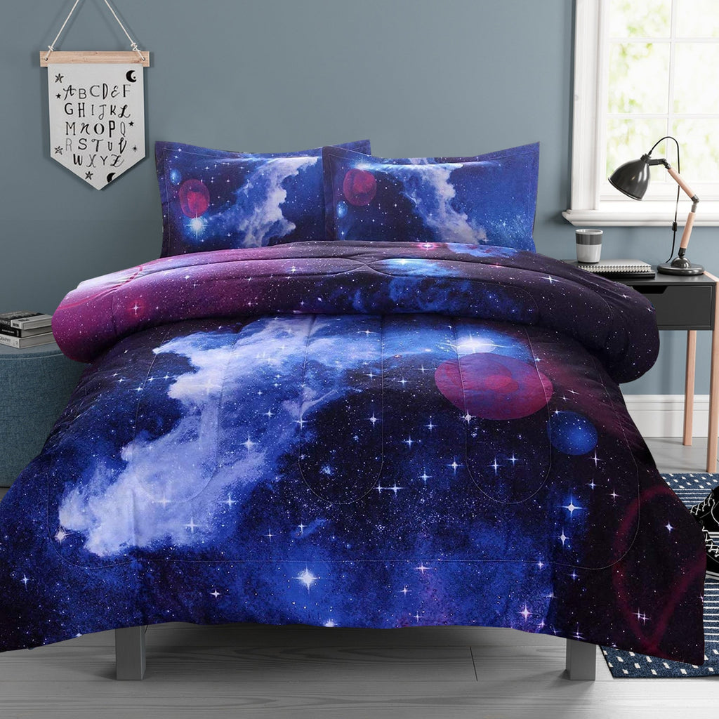 Heavyweight Warmth Galaxy Bedding Sets Outer Space Comforter 3D Printed Space Quilt Set Full Size for Kids Blue - Hypoallergenic Ultra-Fluffy Quilt for Winter Detail