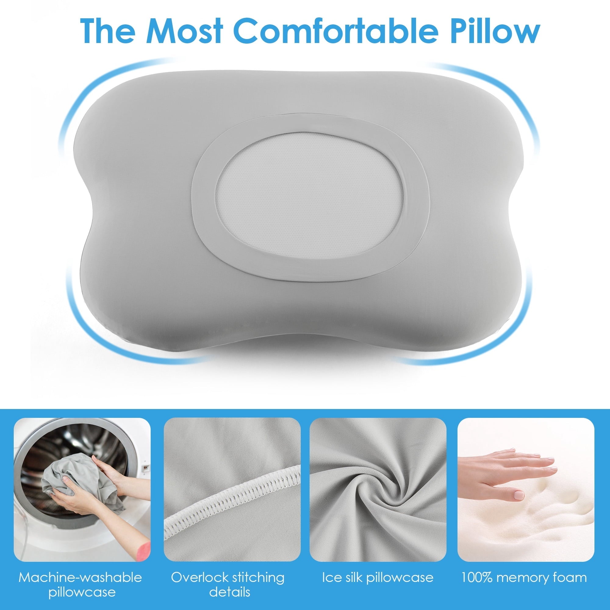 Ergonomic Memory Foam Cervical Pillow Orthopedic Cervical Pillow for Neck Pain Relief, Memory Foam Bed Pillow with Pillowcase, Contour Bed ... - Ergonomic Memory Foam Pillow for Neck Pain Support Detail