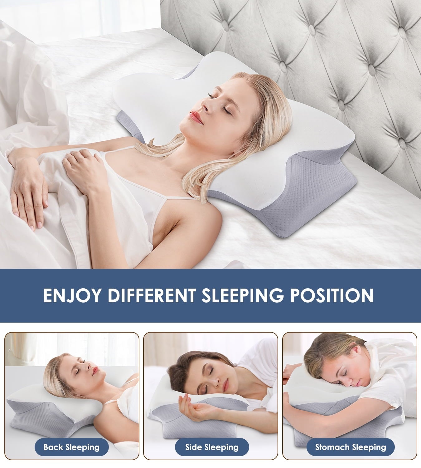 Fluffy Shredded Cervical Pillow for Neck Pain Relief, Contour Memory Foam Pillows, Odorless Ergonomic Neck Pillow Adjustable Orthoped... - Ergonomic Memory Foam Pillow for Neck Pain Support Detail