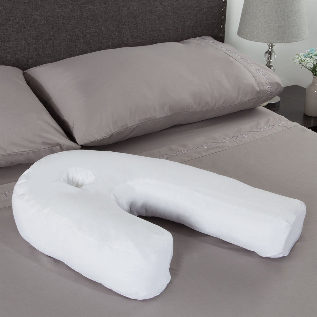 Fluffy Shredded Bluestone Contour Side Sleeper Pillow with Ear Pocket for Pain Relief - Decorative Throw Pillow Cushion for Sofa & Bed Detail