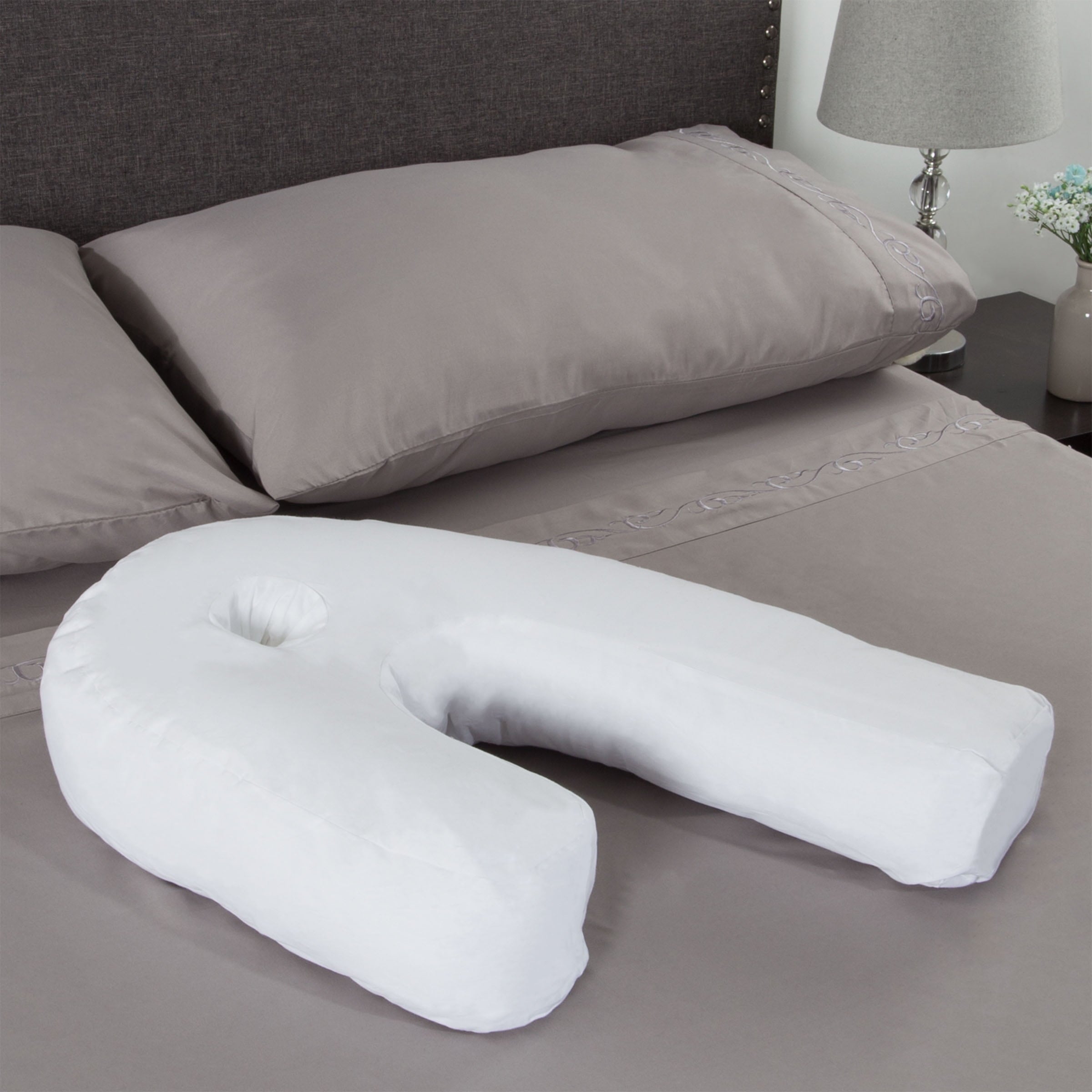 Fluffy Shredded Bluestone Contour Side Sleeper Pillow with Ear Pocket for Pain Relief - Decorative Throw Pillow Cushion for Sofa & Bed Detail