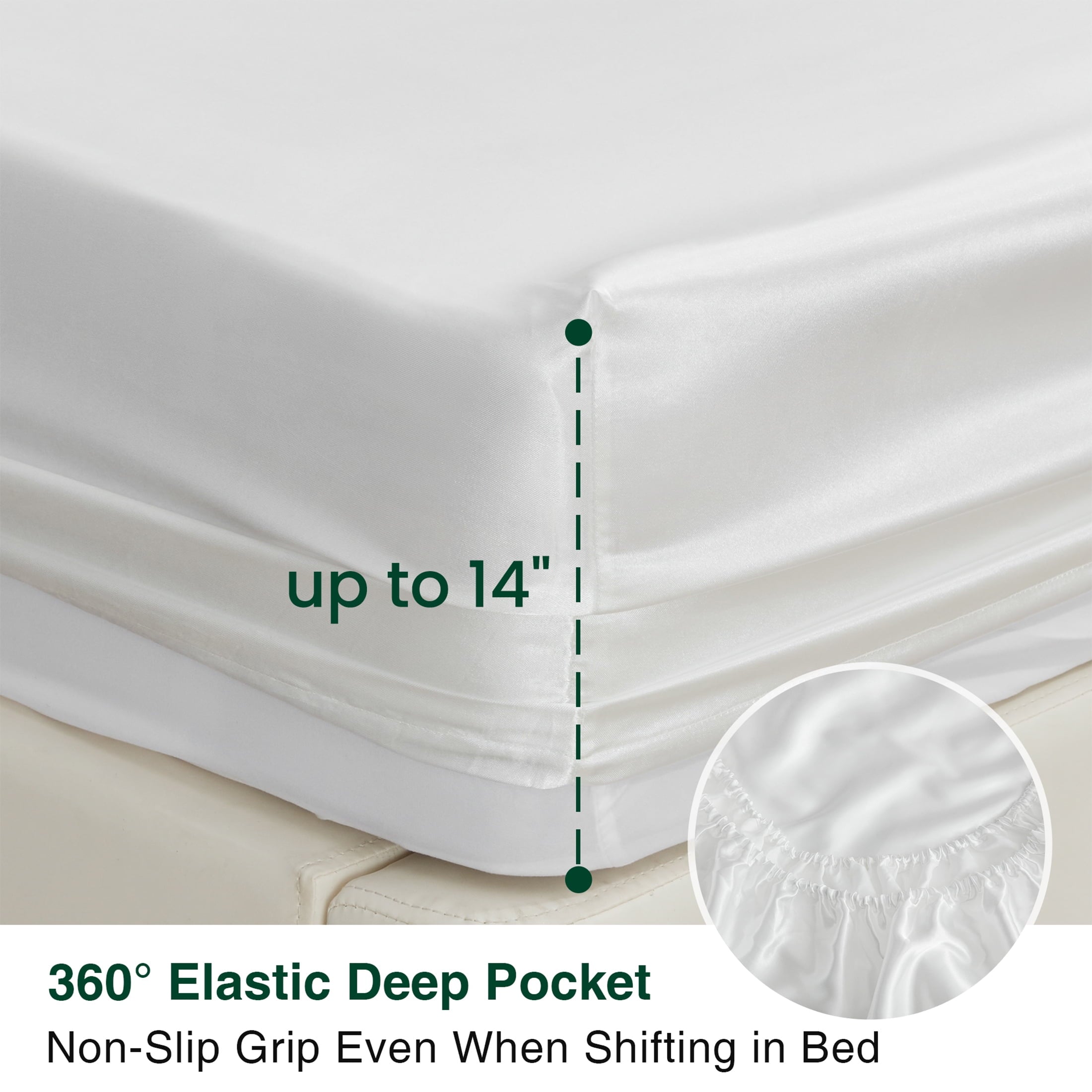 Wrinkle-Resistant Satin Sheets Full Sheet Set Deep Pocket Luxury Silky Bed Sheets for Hair and Skin 4 Pieces, White - Cooling Hotel Quality Bedding Sheets and Pillowcases Detail