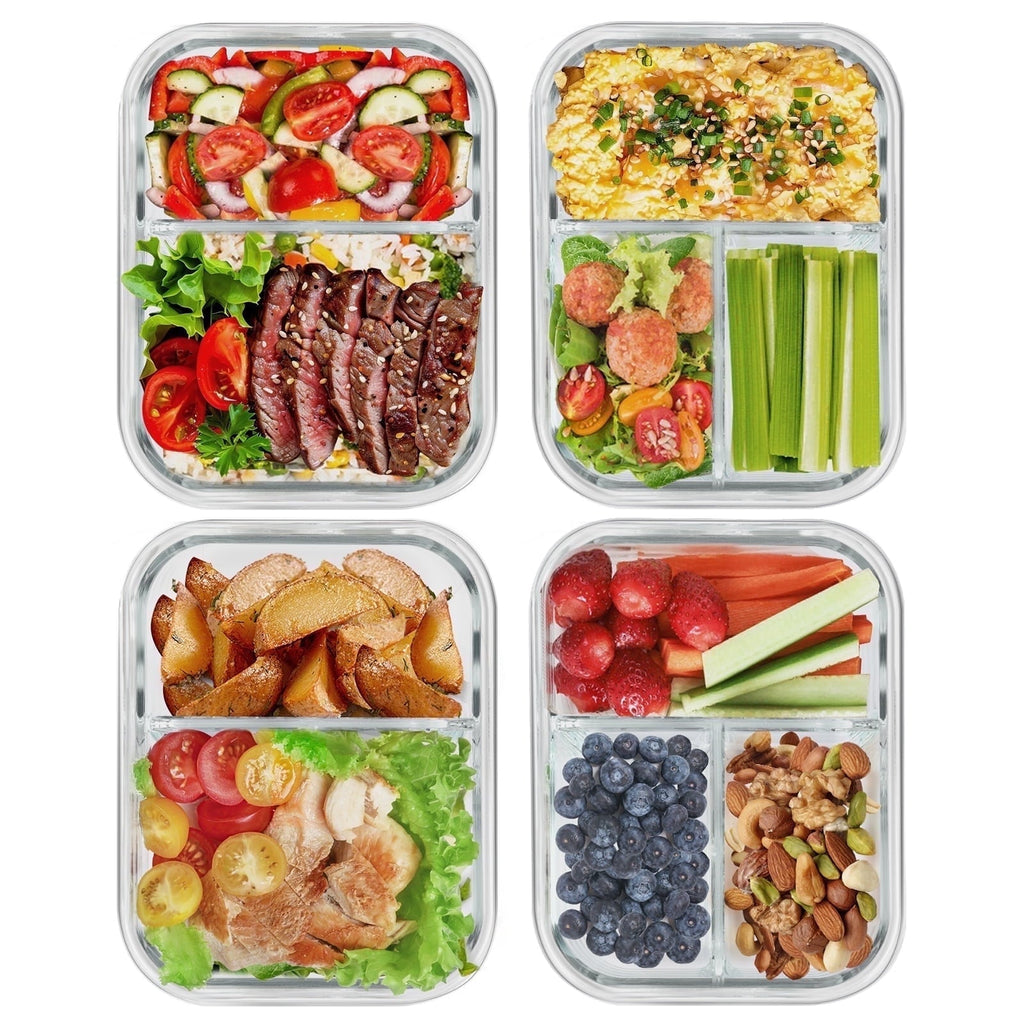 Deliciously Squishy 8 Pcs Glass Food Storage Containers with Lids, 2 & 3 Compartment Glass Airtight Meal Prep Containers (4 Containers & ... - Fun Food Fidget Cookie Squishable Toy - Default Title
