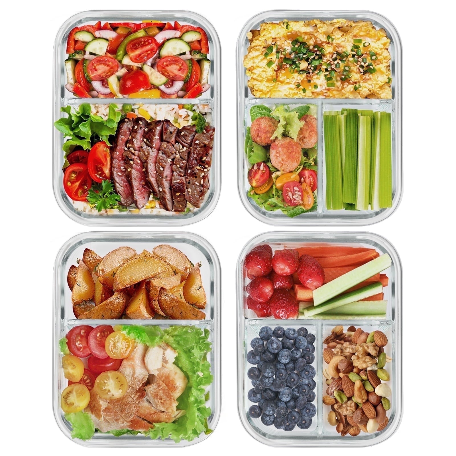 Deliciously Squishy 8 Pcs Glass Food Storage Containers with Lids, 2 & 3 Compartment Glass Airtight Meal Prep Containers (4 Containers & ... - Fun Food Fidget Cookie Squishable Toy - Default Title