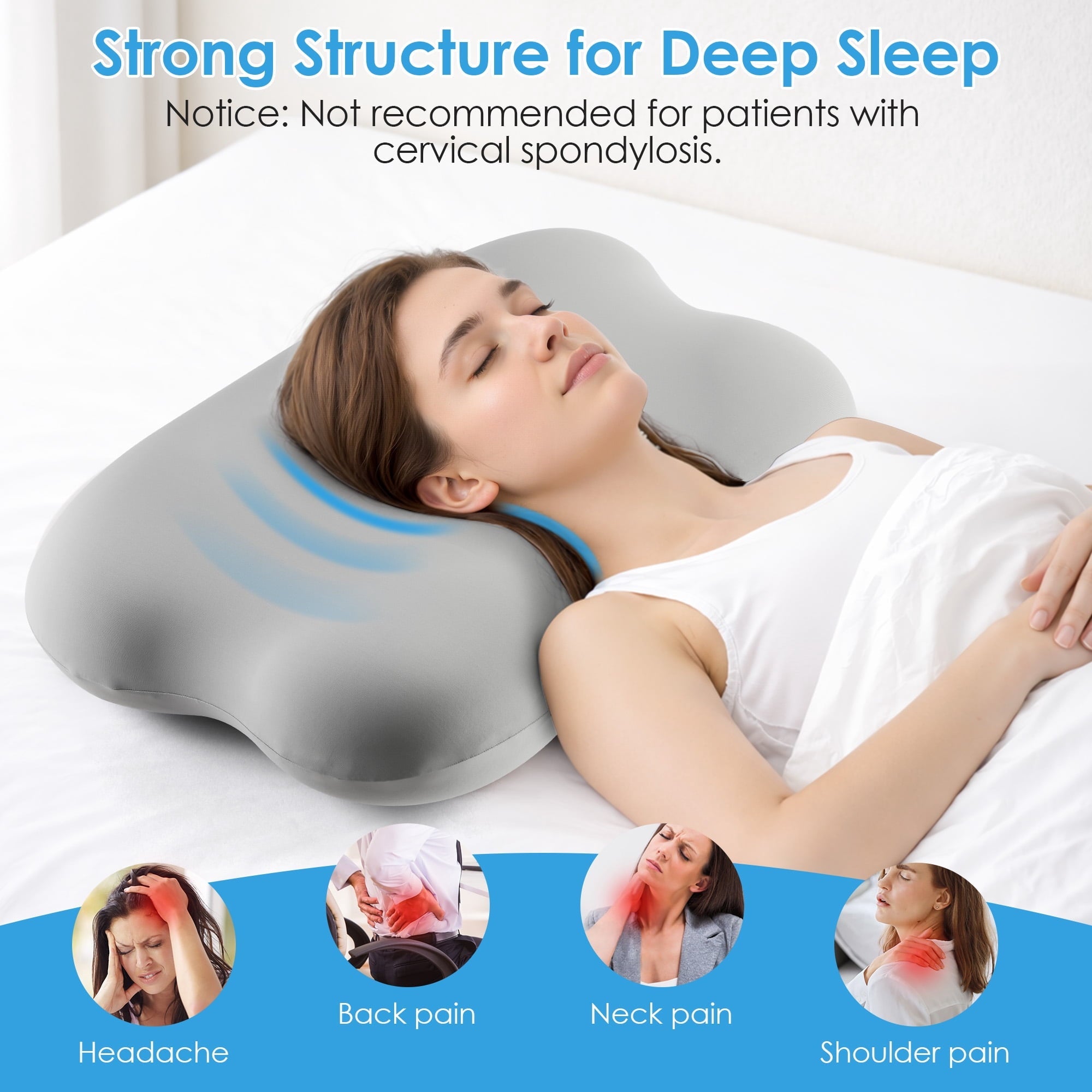 Ergonomic Memory Foam Cervical Pillow Orthopedic Cervical Pillow for Neck Pain Relief, Memory Foam Bed Pillow with Pillowcase, Contour Bed ... - Ergonomic Memory Foam Pillow for Neck Pain Support Detail