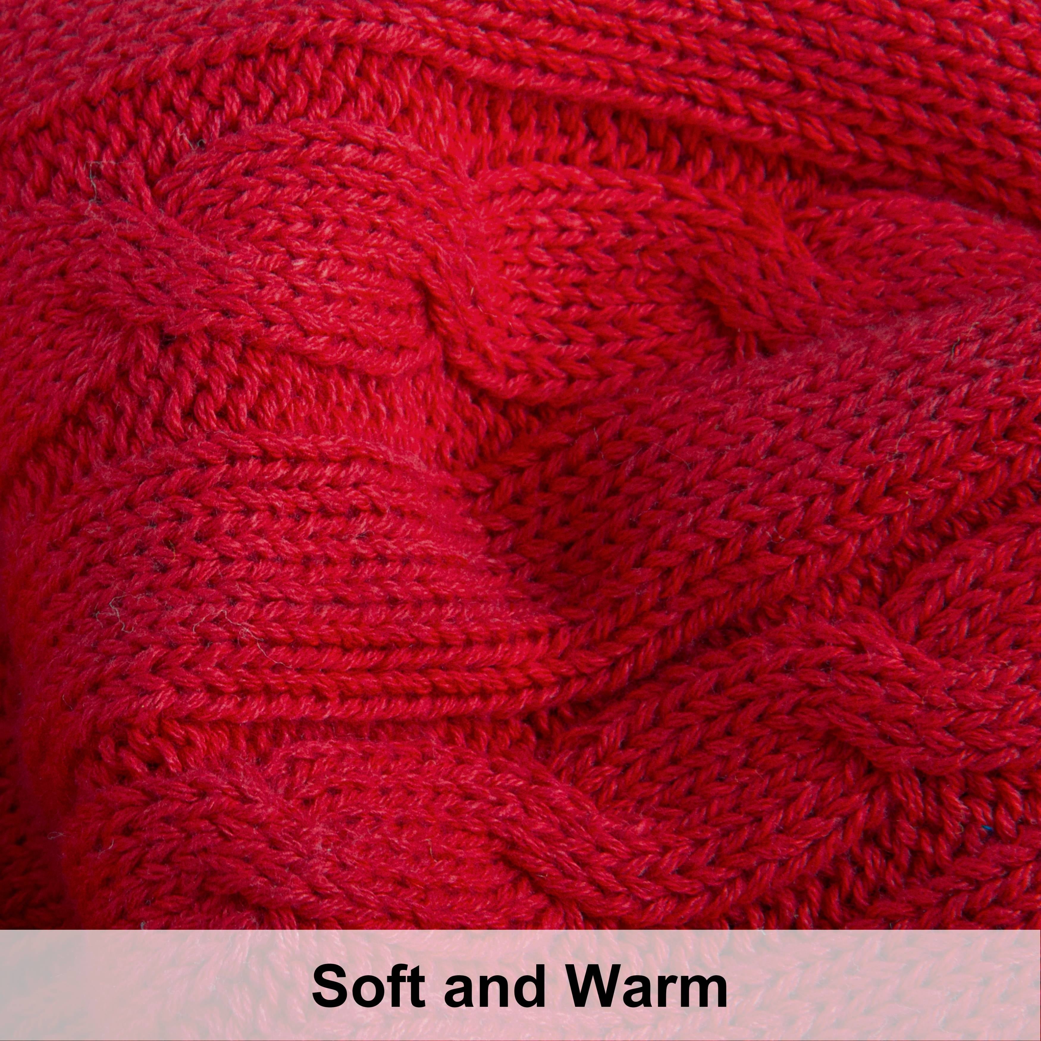 Reversible Sherpa 100% Cotton Cable Knit Throw, Super Soft Warm Knitted Blanket Home Decor, 51"x67", Red - Super Soft Reversible Sherpa Flannel Blanket Detail