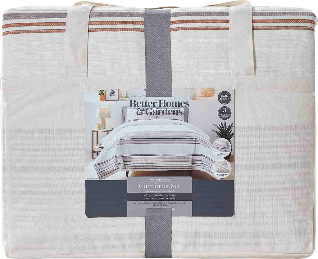 Heavyweight Warmth 3-Piece Red Yarn Dye Stripe Comforter Set, Full/Queen - Luxurious Quilted Duvet Cover Set Detail