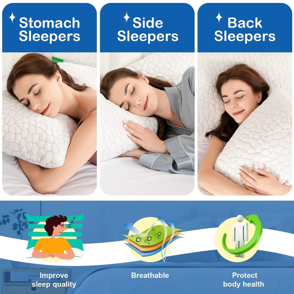 Decorative Plump Cooling Bed Pillows Queen Size Set of 2, Shredded Memory Foam Pillows for Sleeping 2 Pack, Adjustable Soft Firm Pillo... - Decorative Throw Pillow Cushion for Sofa & Bed Detail