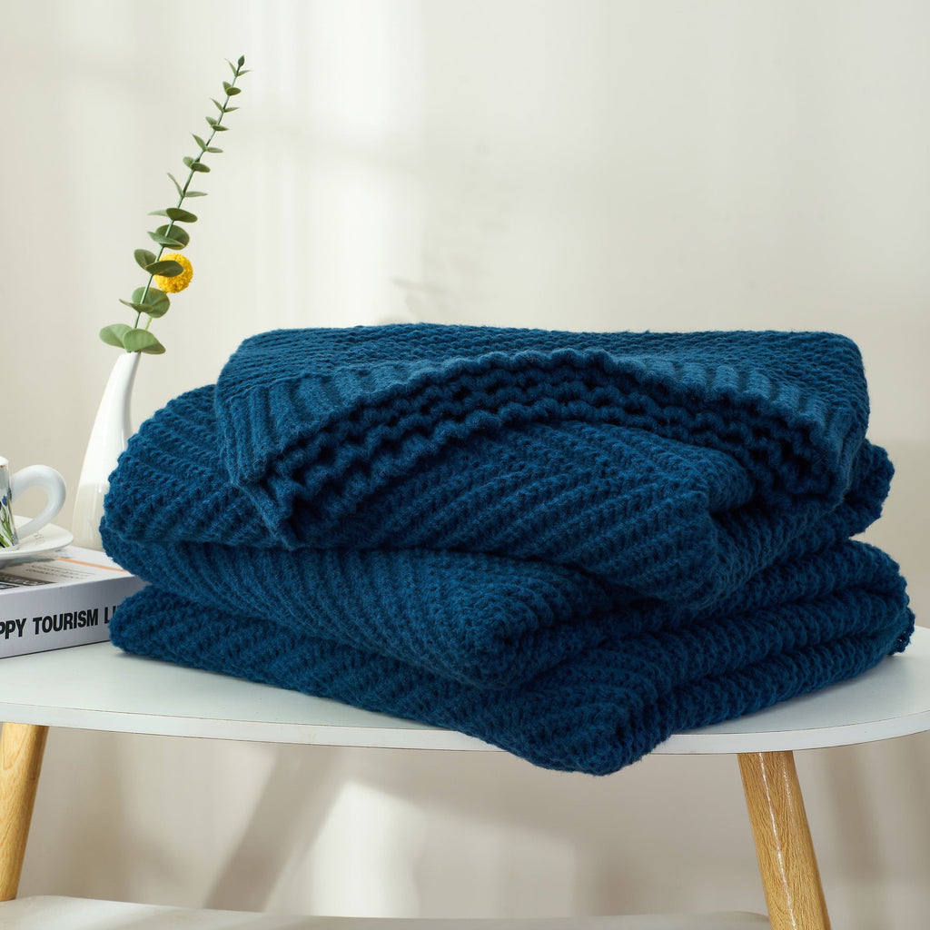 Super Soft Flannel Soft Knitted Throw Blanket 50" x 60" Navy Blue, Boho Chevron Farmhouse Throw for Bed Couch - Cozy Fleece Throw Blanket for Couch & Bed Detail