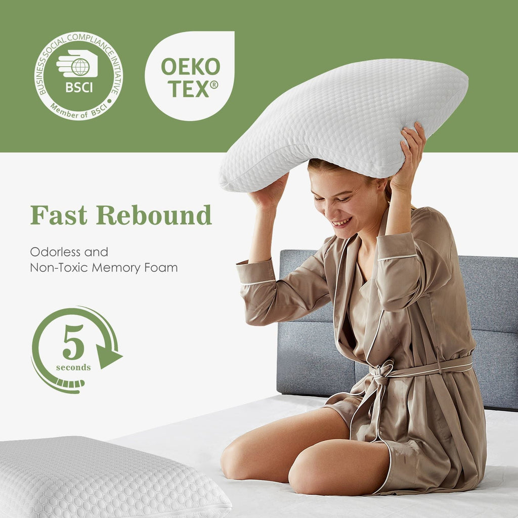 Hotel Collection Memory Foam Pillow for Sleeping, 24"D x 16"W x 4.7"H, Soft Supportive Hotel Pillow for Bed, Washable Cover, Set of 2 - Ergonomic Memory Foam Pillow for Neck Pain Support Detail