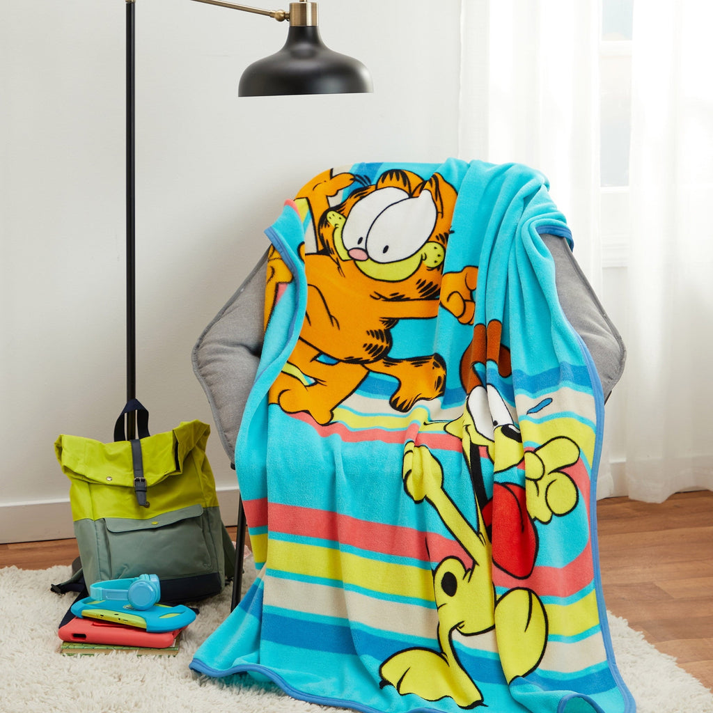 Decorative Knitted Kids Blue Print Fleece Throw Blanket, 46 x 60 - Luxury Knitted Decorative Throw Blanket with Fringes Detail