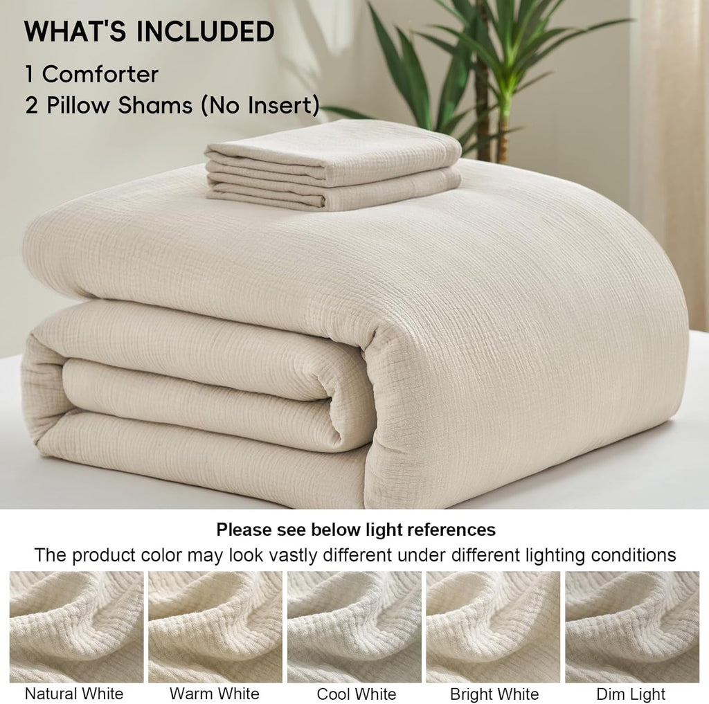 Heavyweight Warmth Cotton Muslin Comforter Set Queen Size, Ultra Soft Breathable & Lightweight Bedding Set for All Seasons, 1 Comfy Comf... - All-Season Down Alternative Comforter Insert Detail