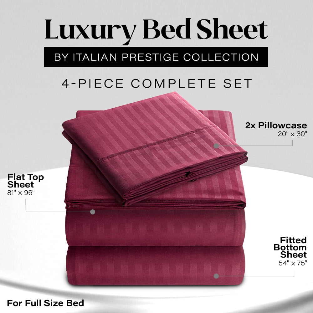 Premium Egyptian Cotton Bedding Set with Flat Sheet, Fitted Bed Sheet & Pillowcases, Full Burgundy - Breathable Egyptian Cotton Flat & Fitted Sheets Detail