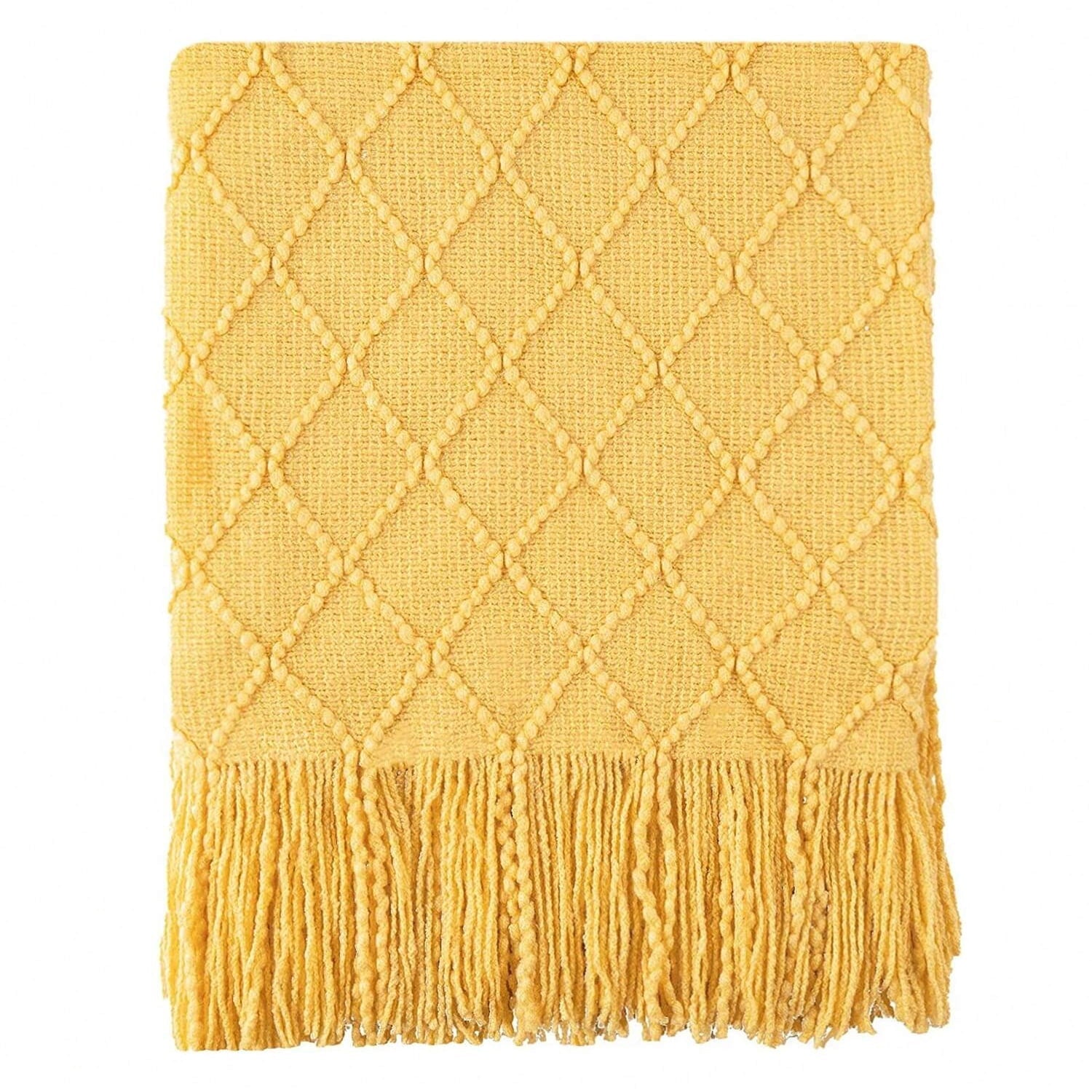 Super Soft Flannel Mustard Throw Blanket for Couch,Gold Yellow Knit Throw with Fringe,Outdoor Throw ,50"x60" - Cozy Fleece Throw Blanket for Couch & Bed Detail