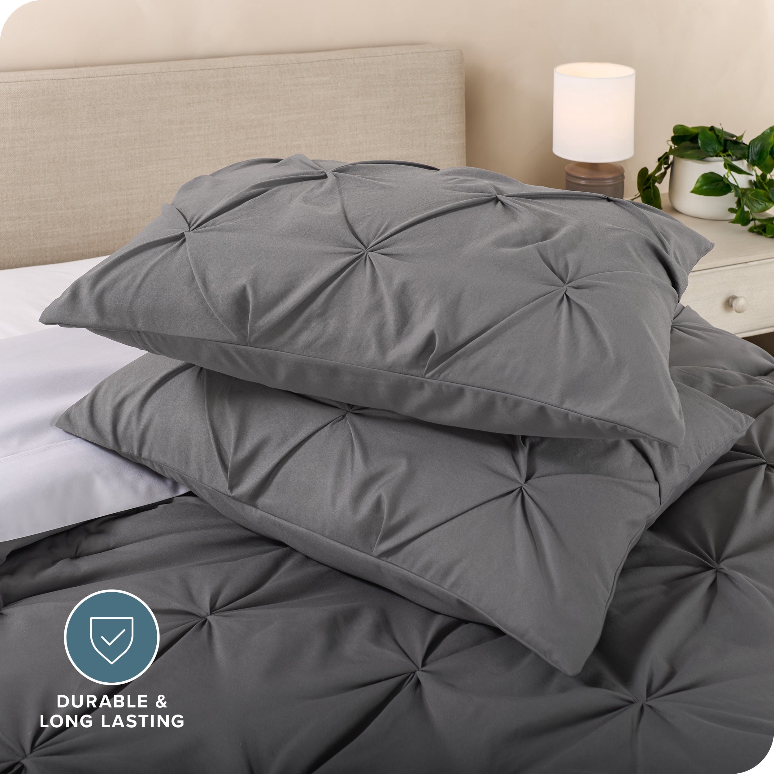 All-Season Pintuck Down Alternative Comforter Set - 3-Pieces - All Seasons - King, Grey - All-Season Down Alternative Comforter Insert Detail