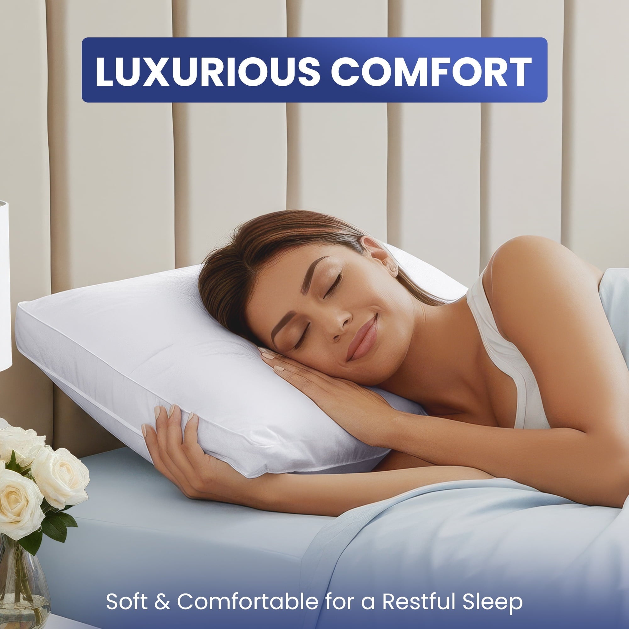 Ergonomic Memory Foam Queen Bed Pillow, 26"L x 18" W, Set of 2, Soft and High-Quality, Gusseted Pillow for All Sleep Positions (White) - Ergonomic Memory Foam Pillow for Neck Pain Support Detail