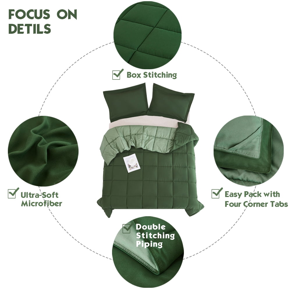 Luxurious Quilted Light Weight Down Alternative Comforter Set, Queen, Green, Reversible - Cloud-Like Soft Lightweight Bed Comforter Detail