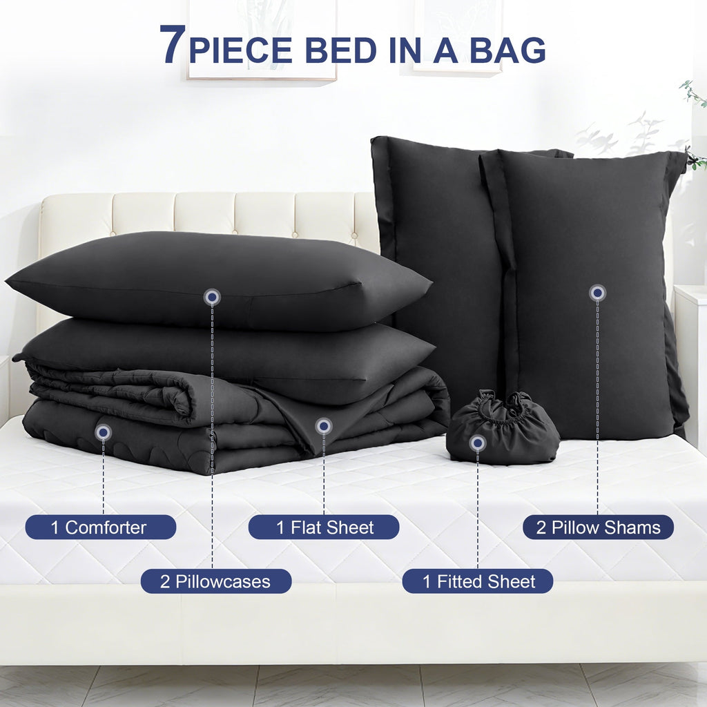 All-Season 7 Pieces Comforter Set Full，Bed in A bag，All Seasons Bedding sets with Comforter,Fitted Sheet,Flat Sheet,Pillowcases ... - Luxurious Quilted Duvet Cover Set Detail