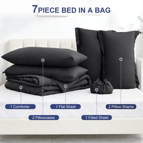 All-Season 7 Pieces Comforter Set Full，Bed in A bag，All Seasons Bedding sets with Comforter,Fitted Sheet,Flat Sheet,Pillowcases ... - Luxurious Quilted Duvet Cover Set Detail