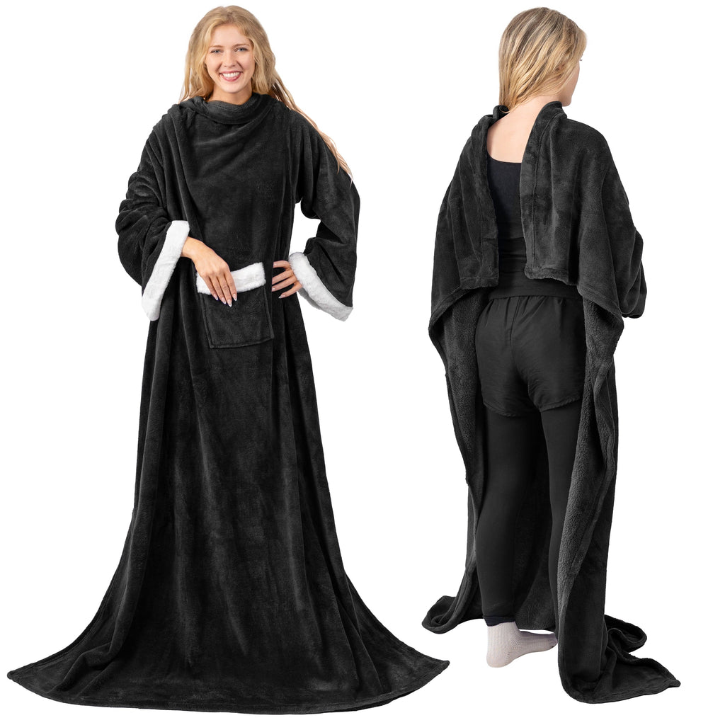 Super Soft Flannel Fleece Blanket with Sleeves for Women Men Adults, Wearable Blanket Warm Soft Plush, Snuggle Pocket Sleeved TV Throw W... - Cozy Fleece Throw Blanket for Couch & Bed Detail