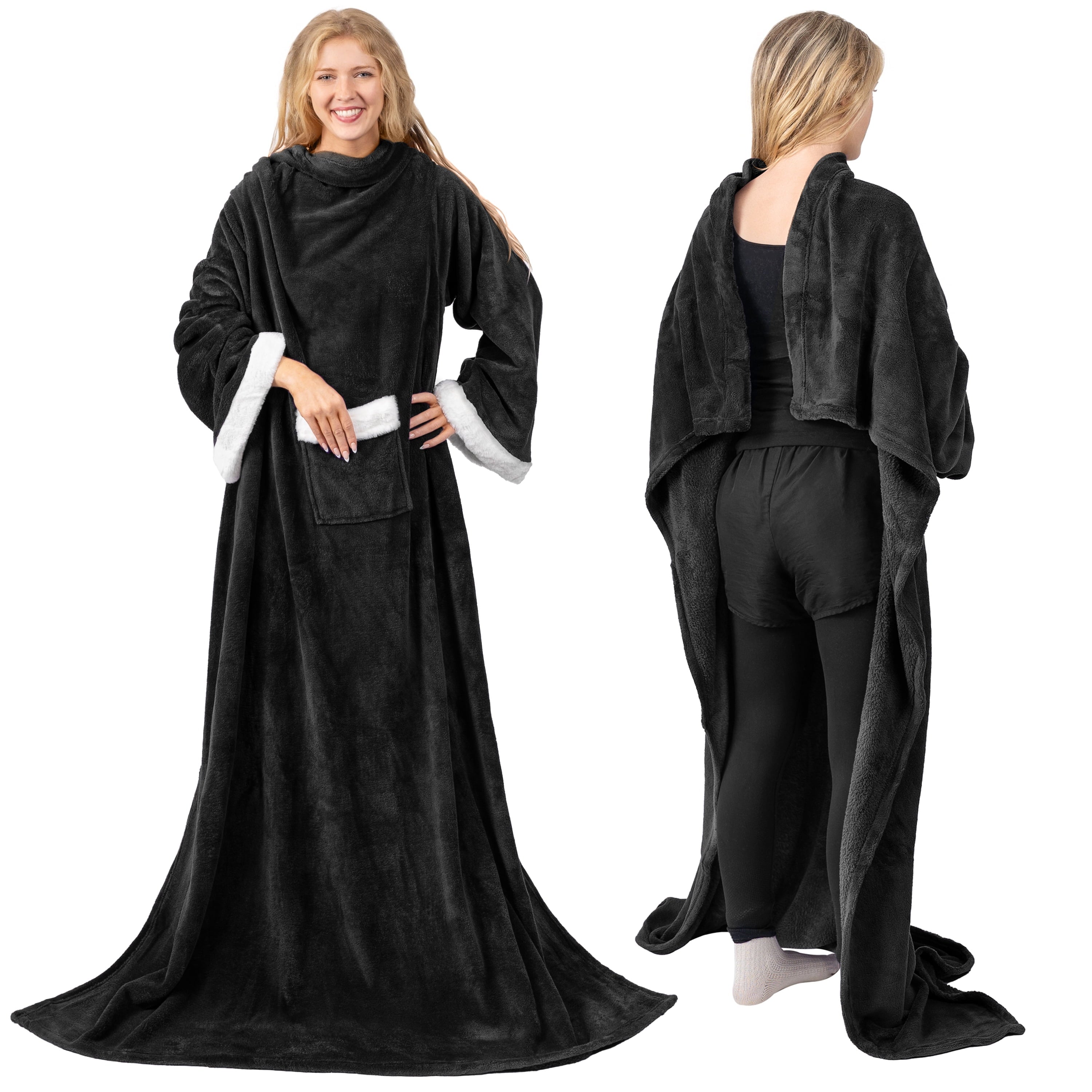Super Soft Flannel Fleece Blanket with Sleeves for Women Men Adults, Wearable Blanket Warm Soft Plush, Snuggle Pocket Sleeved TV Throw W... - Cozy Fleece Throw Blanket for Couch & Bed Detail