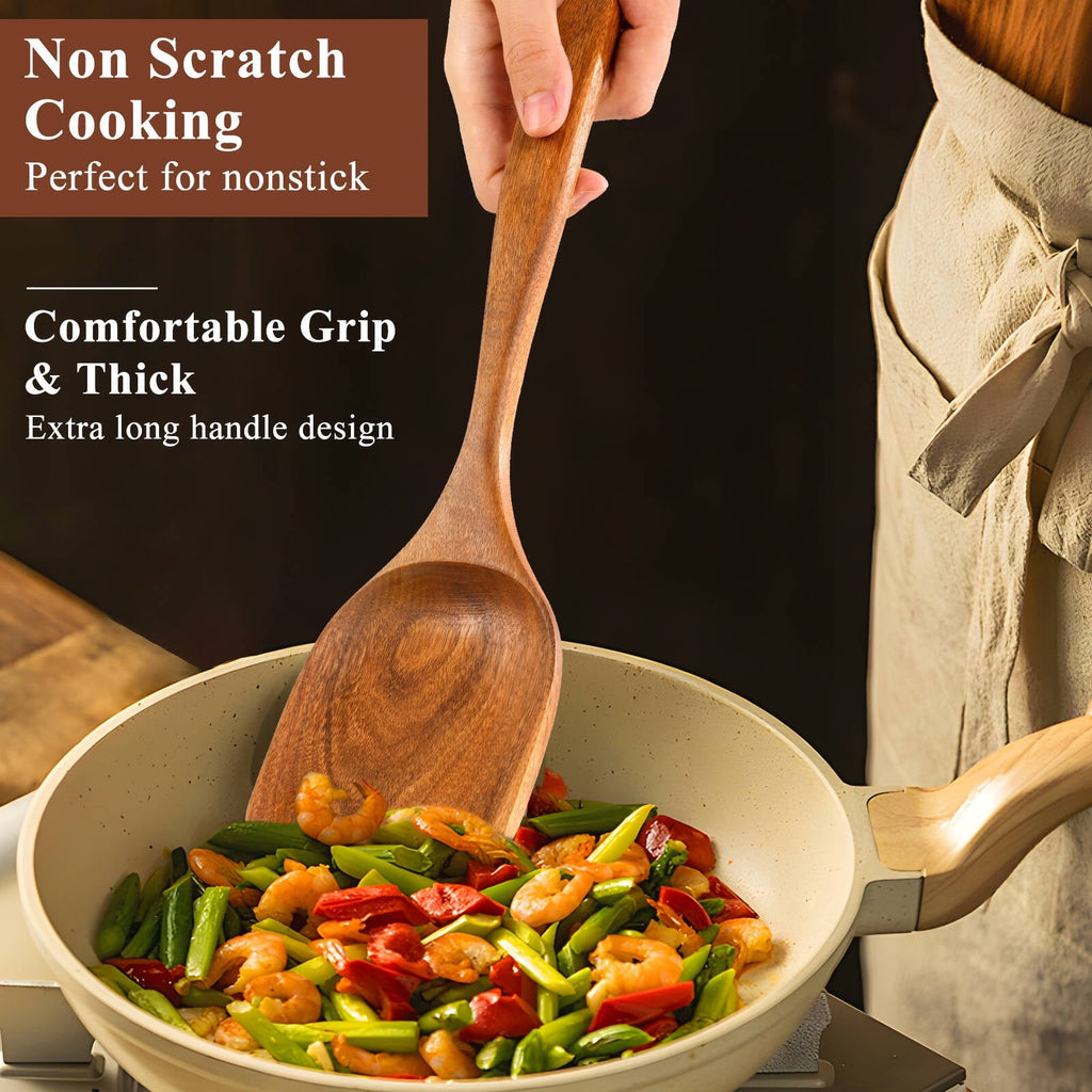 Seamless One-Piece Wooden Spoons for Cooking, 8 Pcs Natural Wooden Utensil for Cooking with Non-Stick, Heat Resistant, Wood... - Premium Stainless Steel Cooking Utensil for Non-Stick Pots Detail