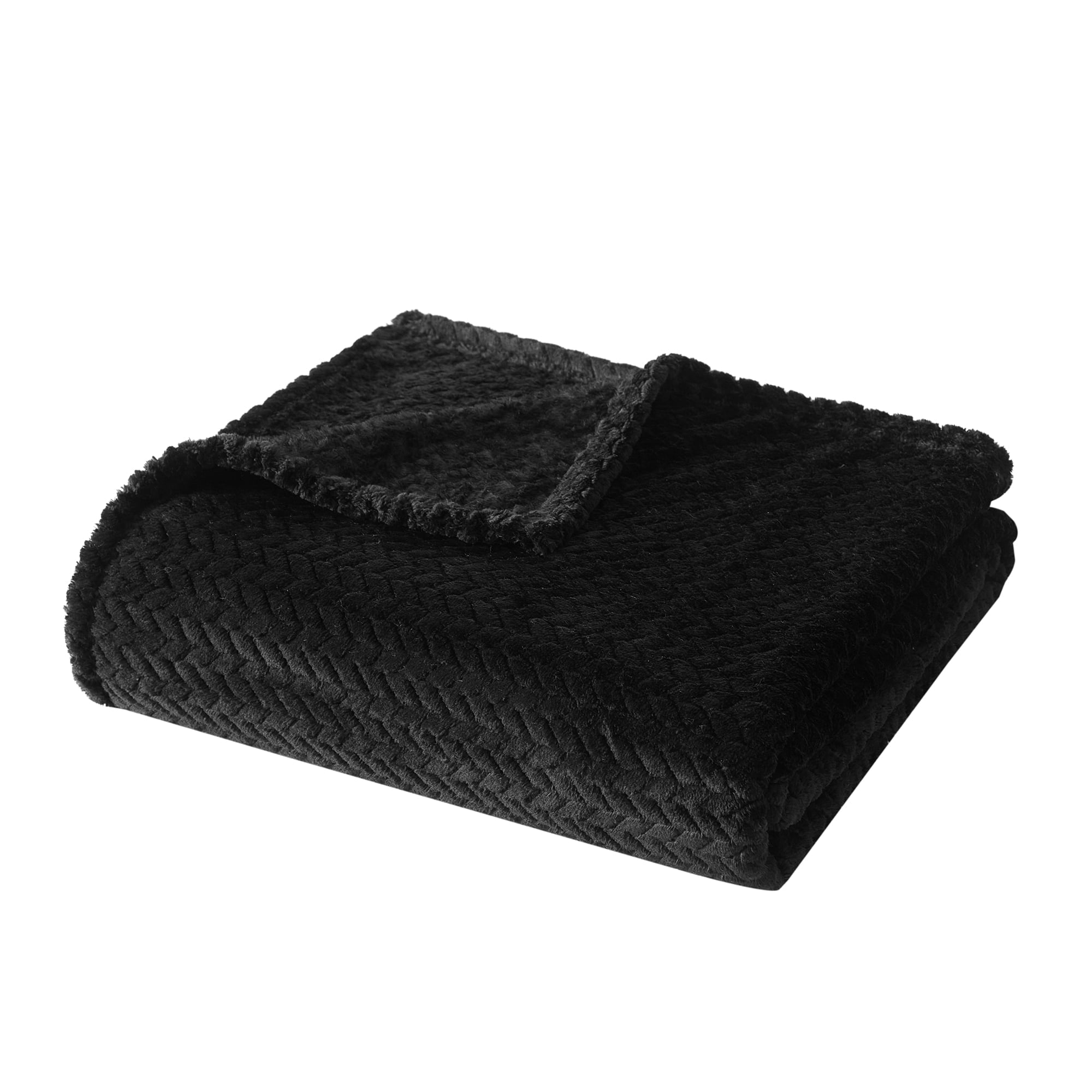 Decorative Knitted Cozy Textured Plush Throw Blanket, Black, 50"x60" All Ages - Luxury Knitted Decorative Throw Blanket with Fringes Detail