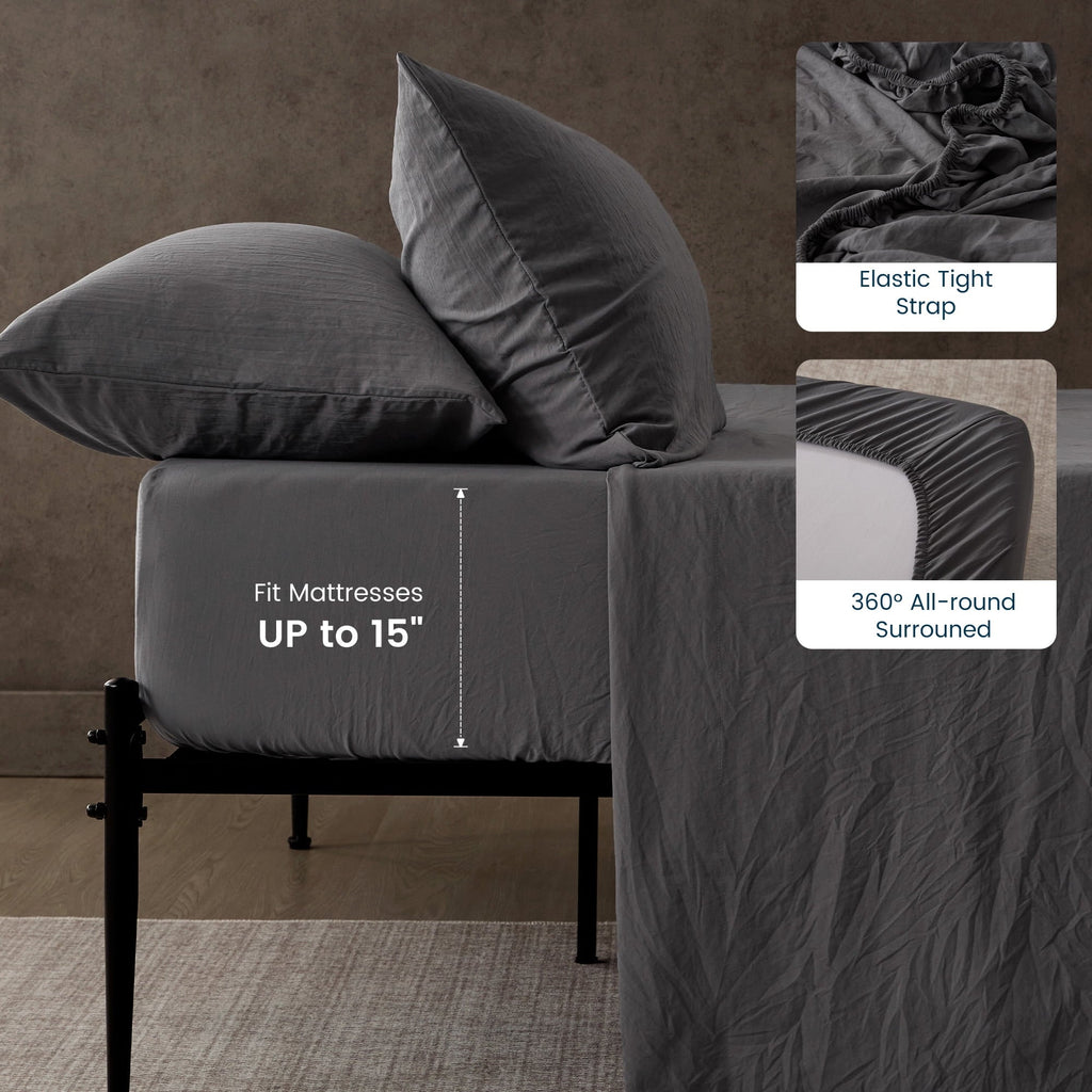 Breathable Luxury Bed Sheets - Full Size Bed Sheets - Washed Microfiber - 4 Piece Hotel Luxury Bedding Sheets with Fitted Sheet, Flat S... - Luxury Bed Sheet Set with Deep Pockets Detail
