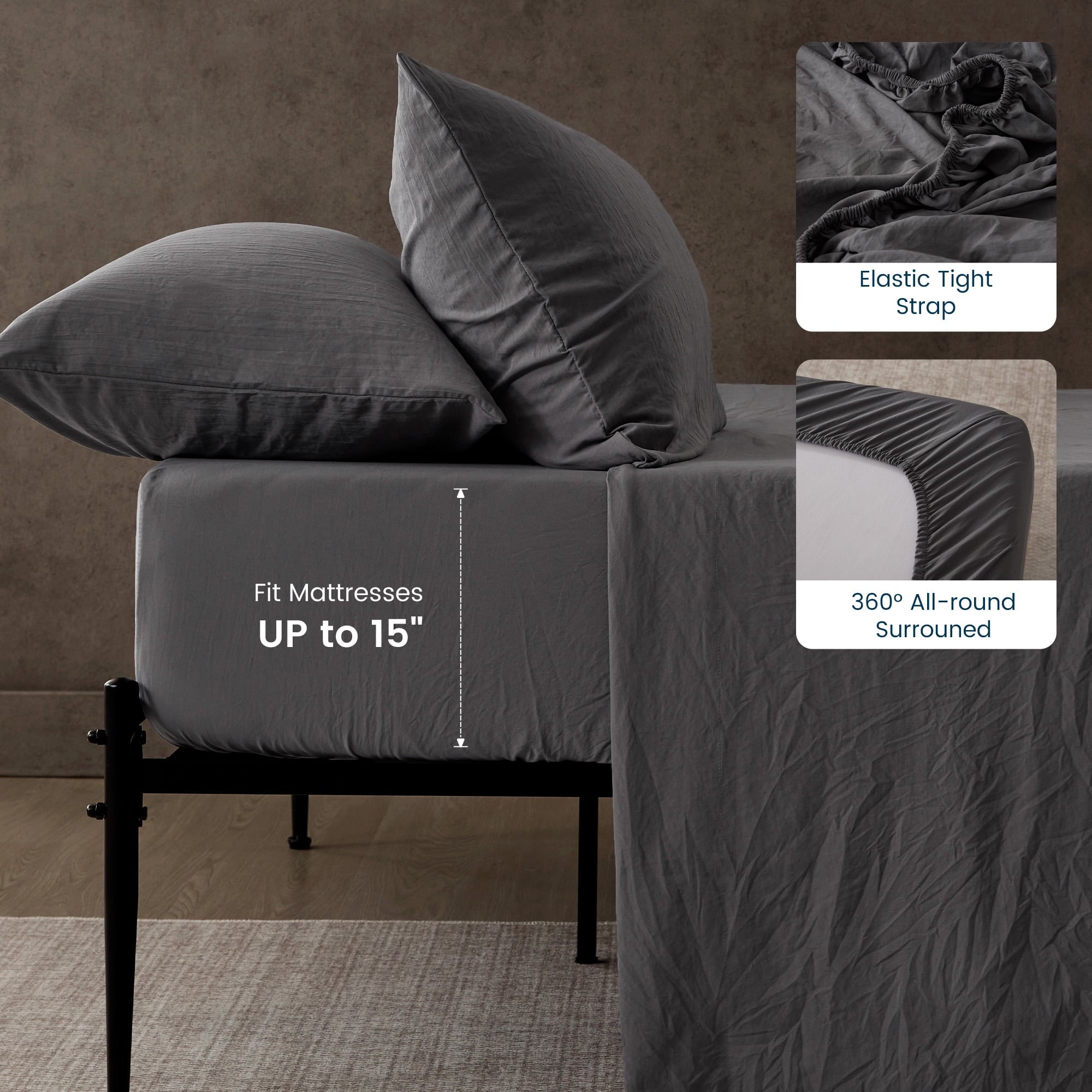 Breathable Luxury Bed Sheets - Full Size Bed Sheets - Washed Microfiber - 4 Piece Hotel Luxury Bedding Sheets with Fitted Sheet, Flat S... - Luxury Bed Sheet Set with Deep Pockets Detail