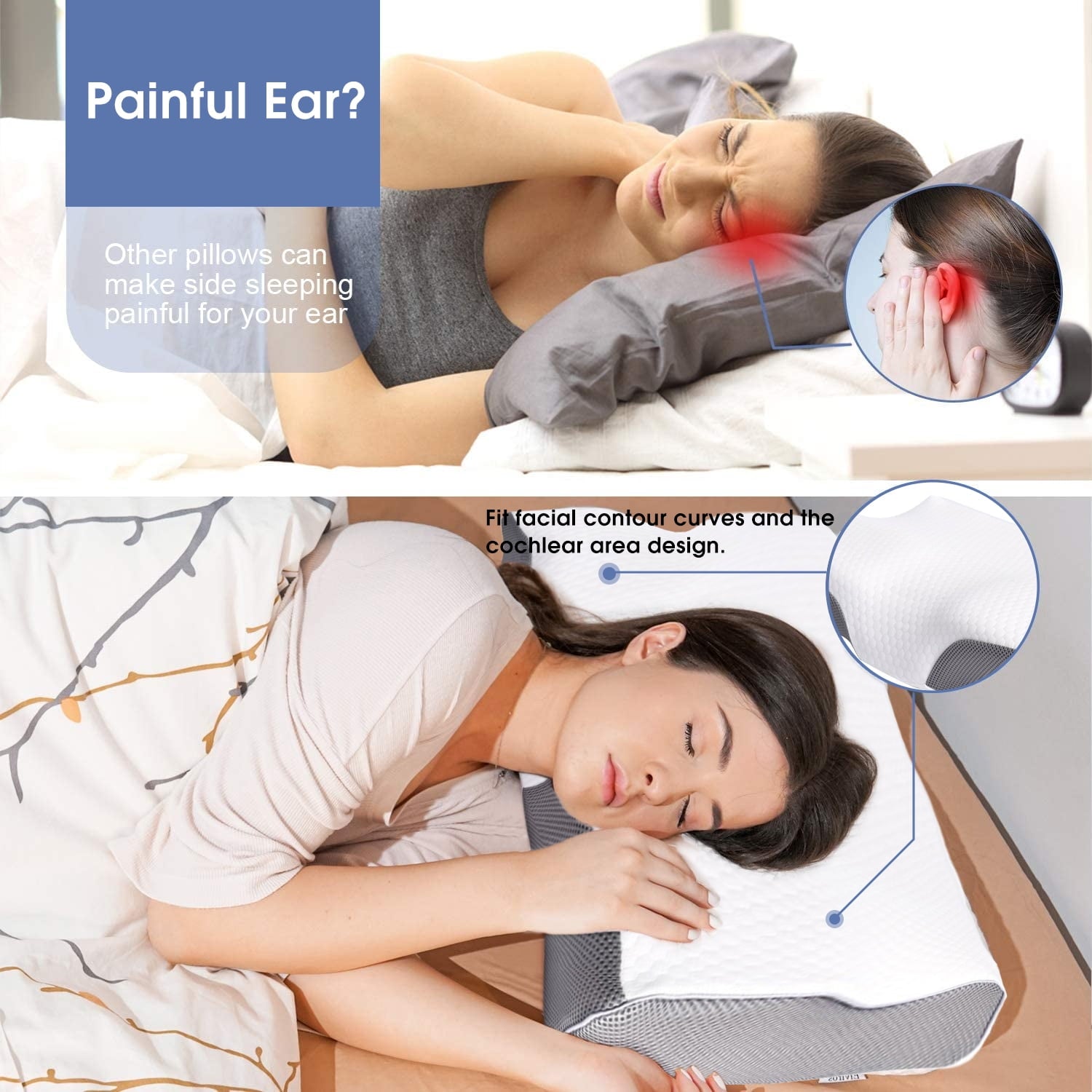 Decorative Plump Cervical Neck Pillow for Neck Pain Relief, Ergonomic Memory Foam Pillow Bed Pillows for Body Side Back Stomach Sleepi... - Decorative Throw Pillow Cushion for Sofa & Bed Detail