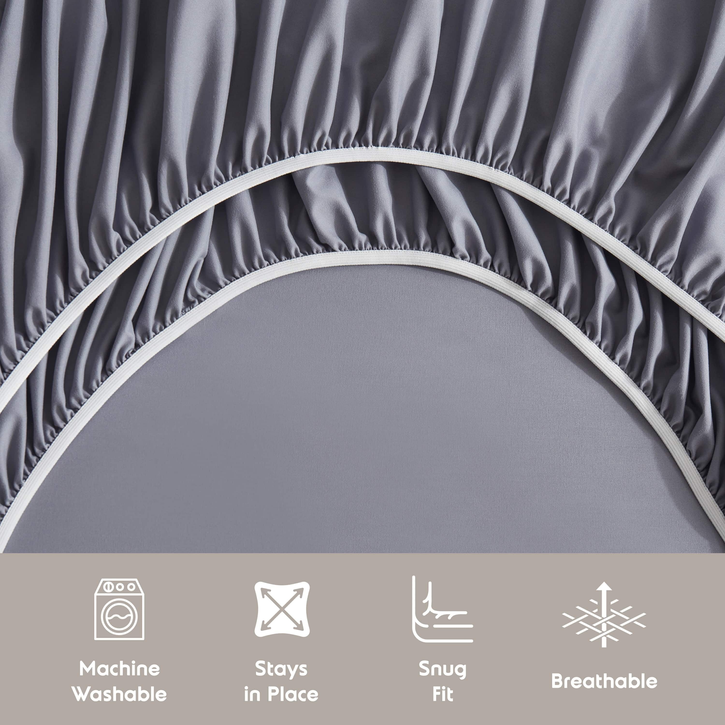 Ultra-Soft Full Size Sheets Set, 1800 Series Bed Sheets Full 4 Piece, Luxury Soft Microfiber Full Sheet Sets, Gray - Breathable Egyptian Cotton Flat & Fitted Sheets Detail