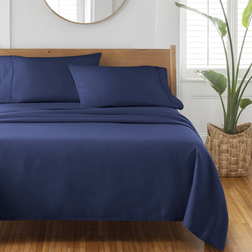 Breathable Luxury 4-Piece 300 Thread Count Blue Cove Cotton Sateen Bed Sheet Set, Queen - Luxury Bed Sheet Set with Deep Pockets Detail