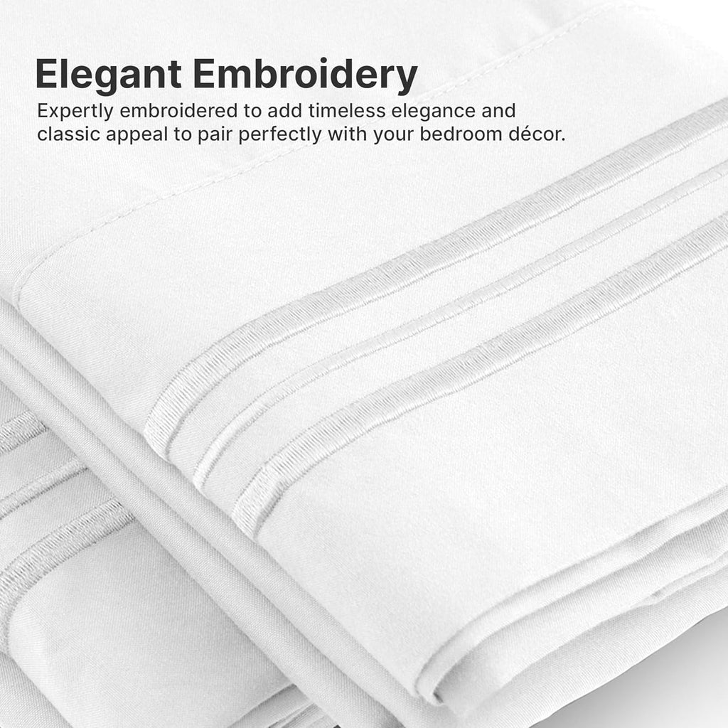 Premium Egyptian Cotton 6-Piece Extra Deep Pocket Sheet Set With Extra Matching Pillowcases - King Size Bed Sheets Fits 18"-24" Ma... - Breathable Egyptian Cotton Flat & Fitted Sheets Detail