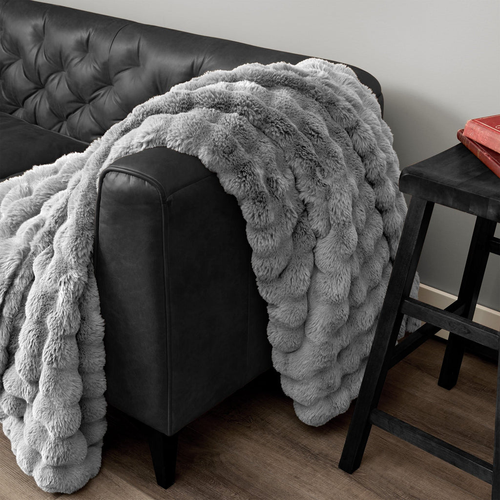 Lightweight Warm Serenade Gray Textured Faux Fur Throw Blanket, 50 x 70 - Lightweight Plush Warm Blanket for All Seasons Detail