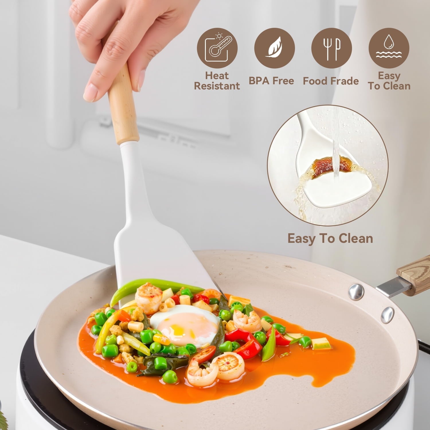 Durable Steel Kitchen Utensils Set for Cooking, 11 Cooking Utensils, 6 Knife set Beige,3 Utensil Sets,utensilios de cocina - High-Precision Culinary Tool for Baking & Cooking Detail