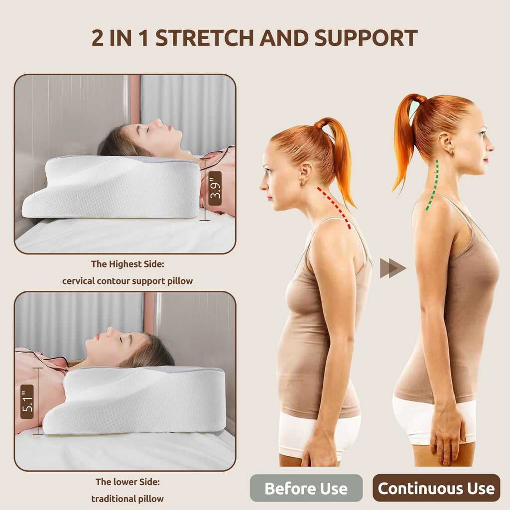 Decorative Plump Memory Foam Pillow for Neck Pain Relief Cervical Sleepers Standard/Queen Gray - Orthopedic Shredded Foam Bed Pillow Set Detail
