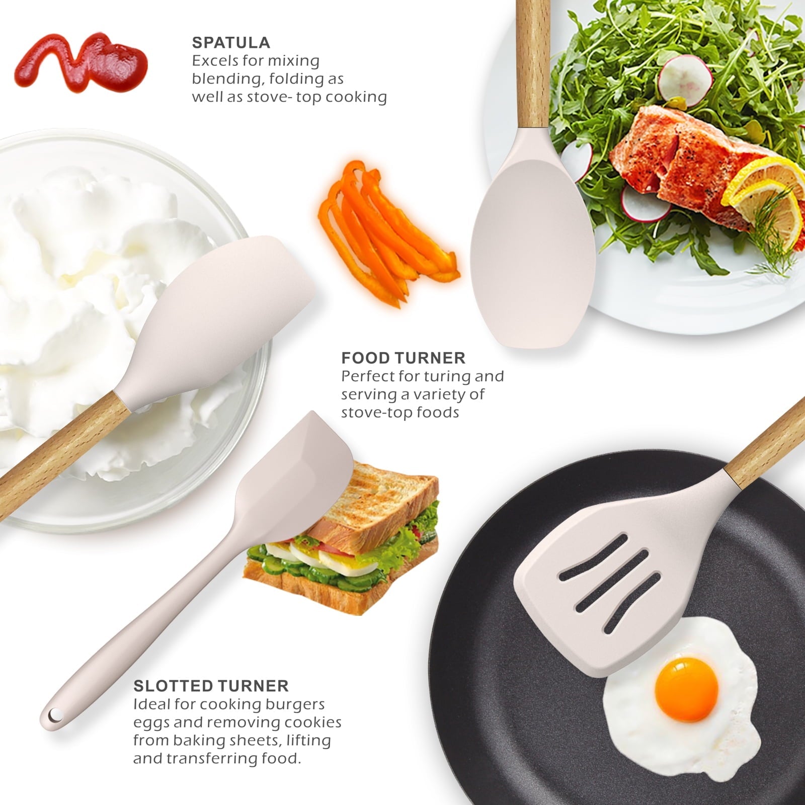 Premium Silicone Silicone Cooking Utensils Set - 446°F Heat Resistant Silicone Kitchen Utensils for Cooking,Kitchen Utensil Spatula Se... - Heat-Resistant Silicone Cooking Spatula Turner Detail