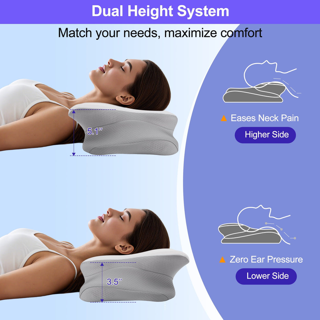 Hotel Collection Ergonomic Cervical Pillows，Memory Foam Bed Pillow for Neck & Shoulder Pain Relief for Side Back Stomach Sleepers White - Decorative Throw Pillow Cushion for Sofa & Bed Detail
