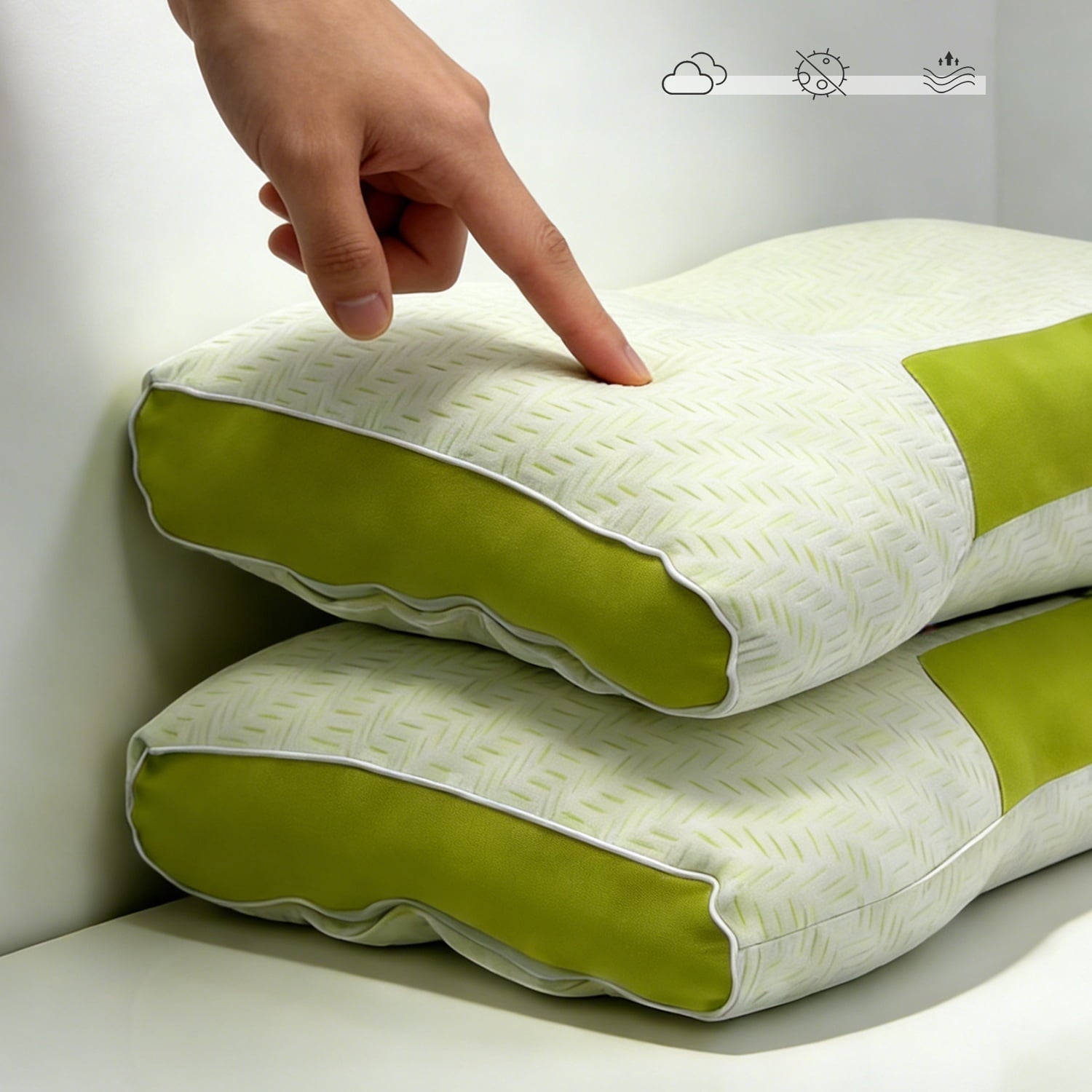 Hotel Collection 2-Pack Bamboo Fiber Bed Pillow (29.13" x 18.9") - A-Class Safe and Cooling - Orthopedic Shredded Foam Bed Pillow Set Detail