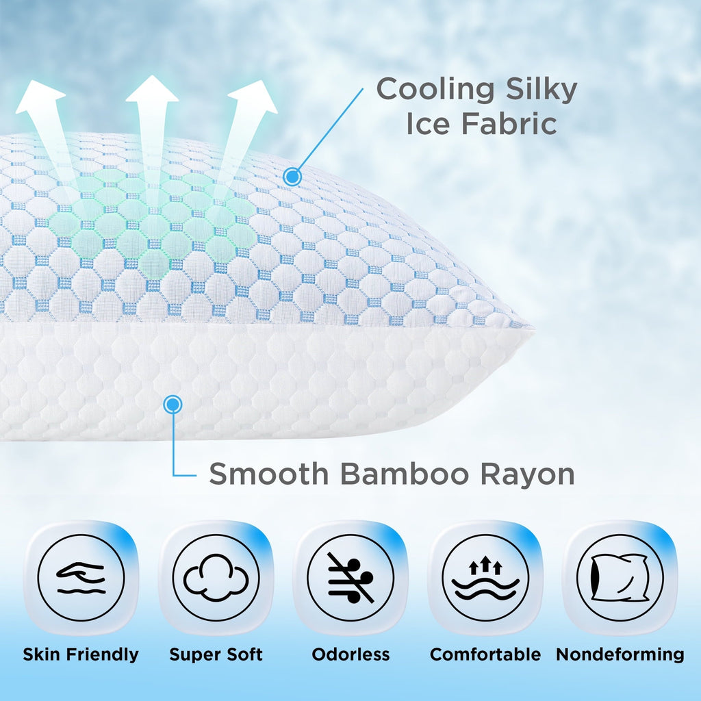Decorative Plump 2 Pack Cooling Pillow for Sleeping, Memory Foam Pillows Cool Bed Pillows Hotel Reversible Pillow with Washable Remova... - Decorative Throw Pillow Cushion for Sofa & Bed Detail