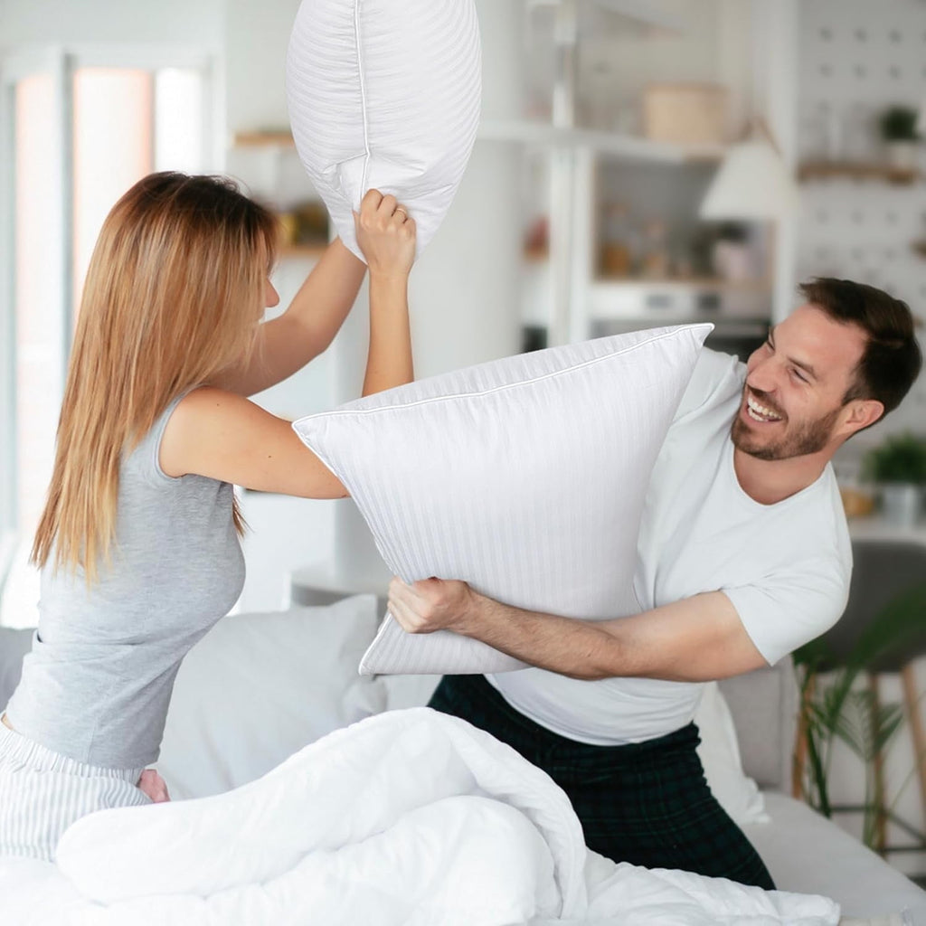 Orthopedic Support Goose Feather Pillows Queen Size Set of 2, Hotel Down Bed Pillow for Sleeping,Soft 600 TC Cotton Cover - Ergonomic Memory Foam Pillow for Neck Pain Support Detail