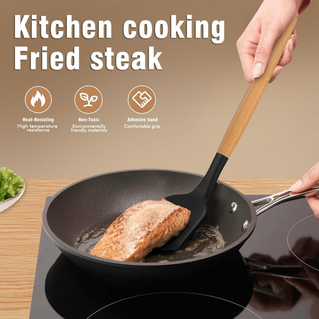 Chef-Quality Silicone Cooking Utensils Set - Silicone Kitchen Utensils for Cooking Wooden Handles, 446°F Heat Resistant Kitchen Ut... - Heavy Duty Stainless Steel Kitchen Shears Detail