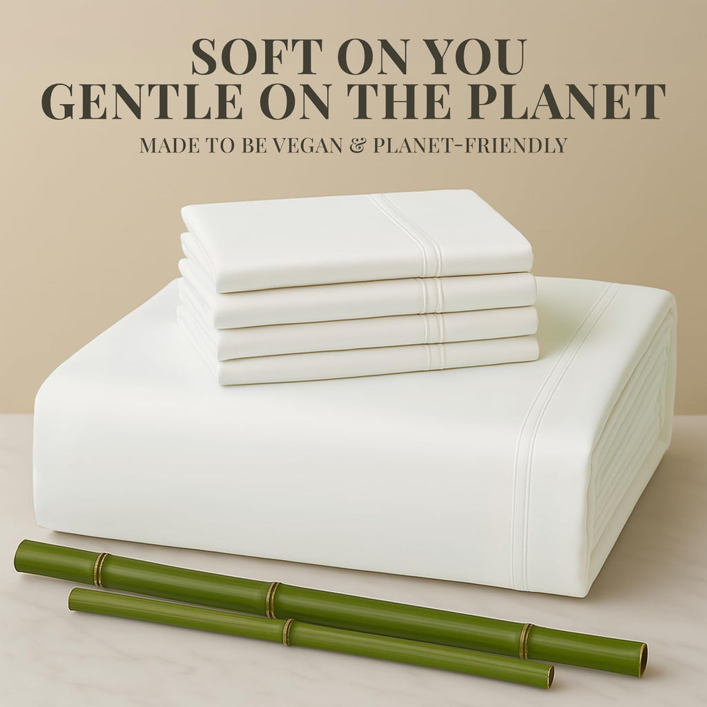 Premium Egyptian Cotton Sacred Thread Rayon Derived , 18'' Deep Pocket Cooling Sheets for Hot Sleepers, 6 PC Cooling Sheets (Queen Size - Premium Ultra-Soft Pillowcase Pair for Sleeping Detail